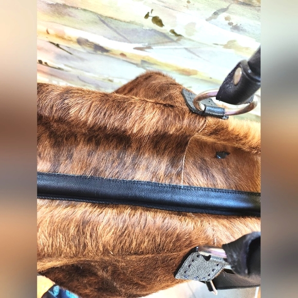 BIG BAD Cowhide Weekender BS TRADING Old West Brown Cow Fur Texas Satchel NEW - Picture 3 of 16